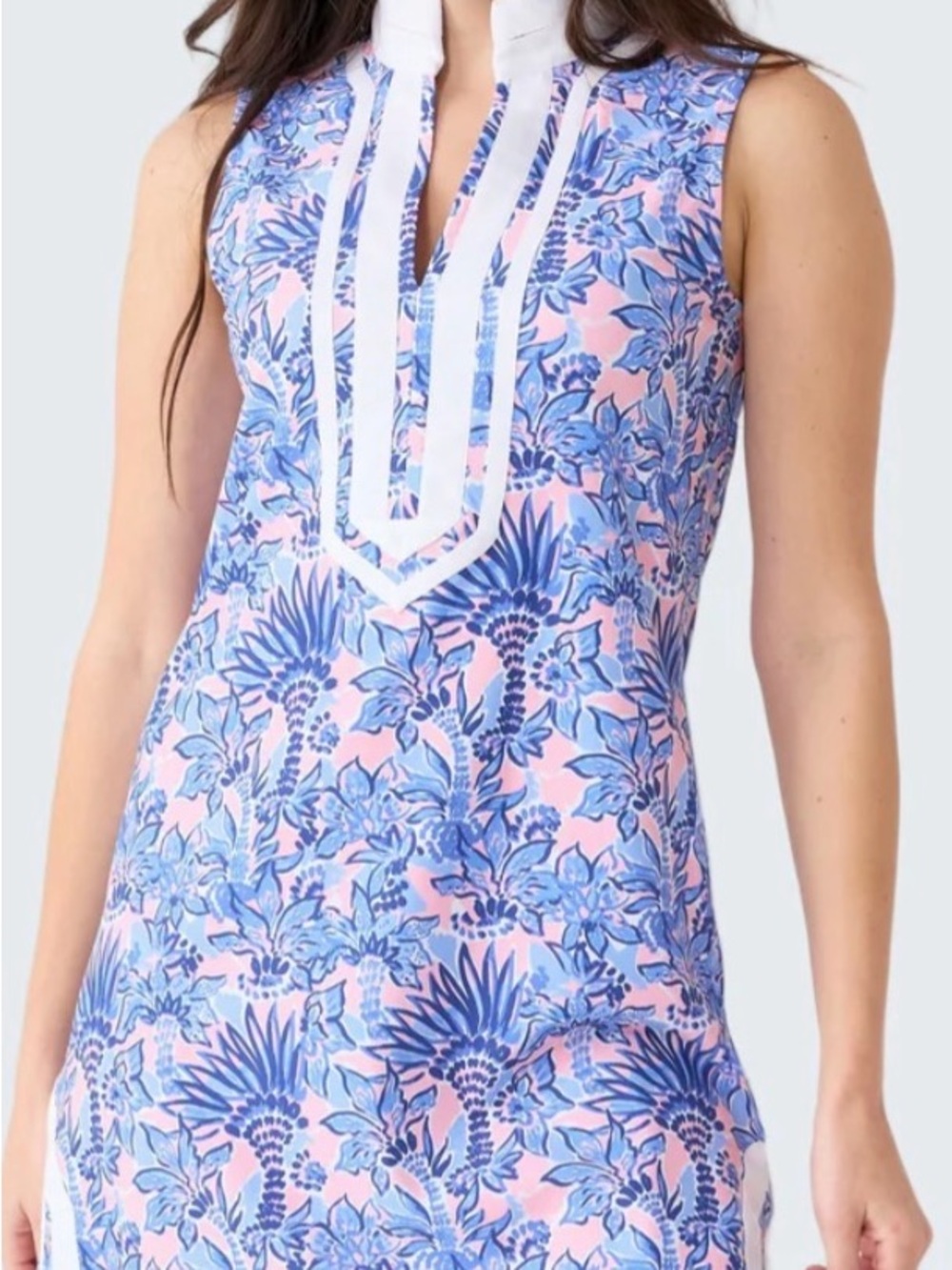 Cabana Life Pink and Blue Floral Sleeveless Shift Dress